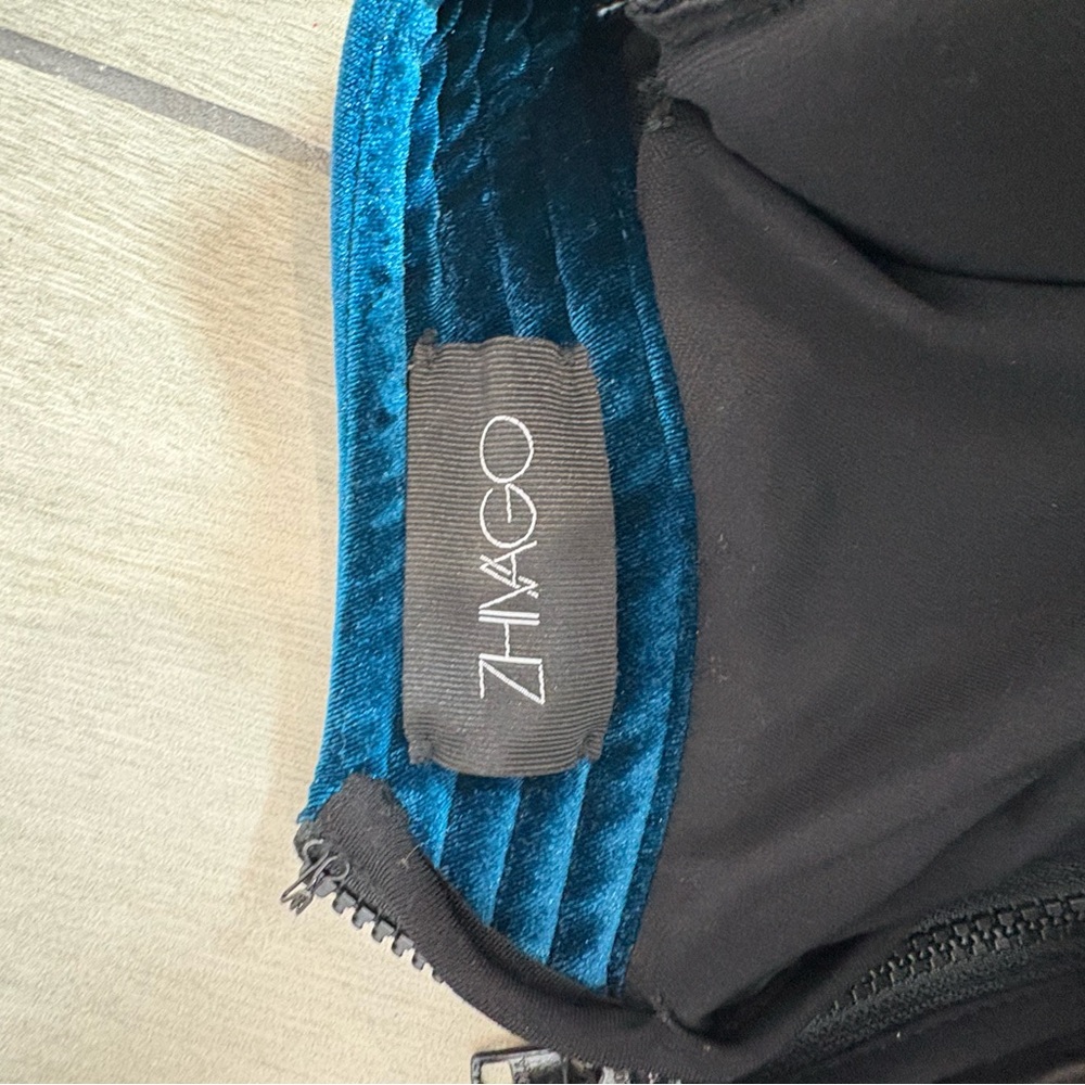Zhivago Teal Velvet V-Neck Draped Midi Dress - Picture 6 of 8